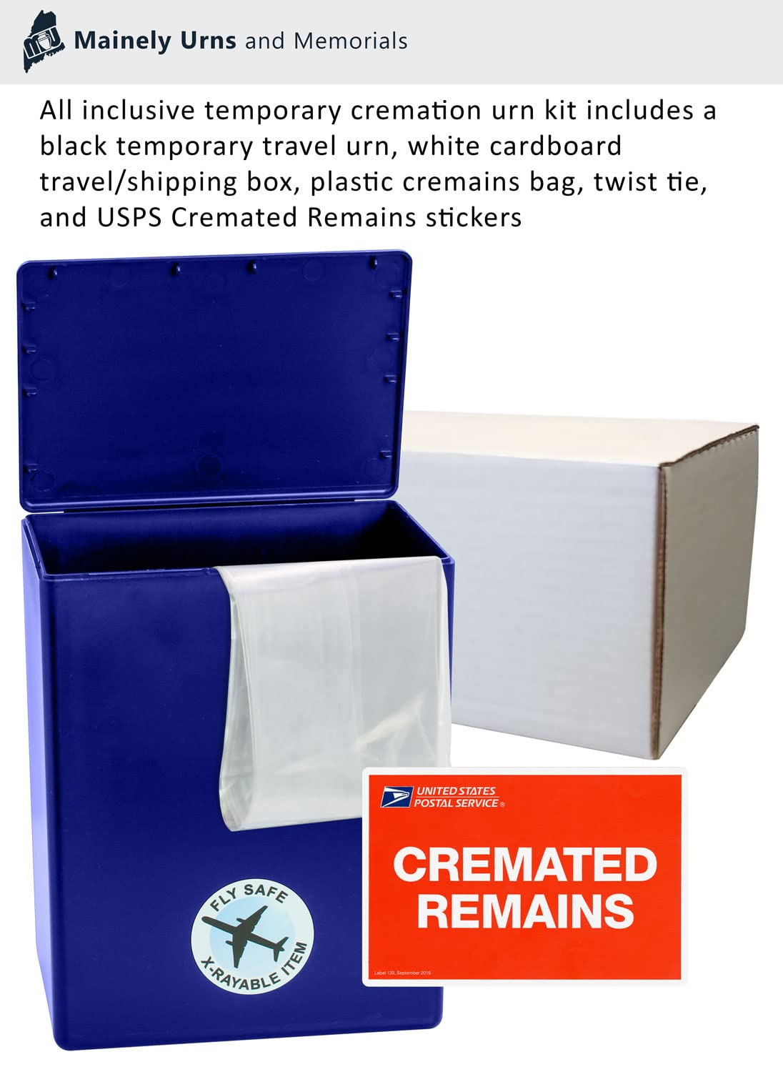 TSA Approved Fly-Safe and Temporary Travel Cremation Urn Kit for Human Ashes - Airline Friendly - 200 Cubic Inch Capacity - Airline-Ready Blue Plastic Urn with Included Travel Box