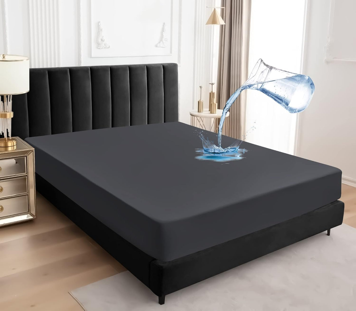 Sufdari Twin Size Mattress Protector - Waterproof Fitted Cover with 18" Deep Pocket | Washable & Comfortable - Deep Gray
