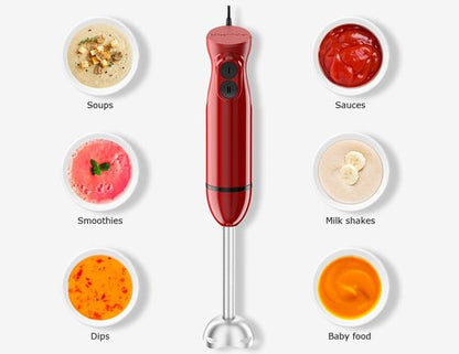 Bonsenkitchen Immersion Blender - Portable Handheld Stick Mixer with Stainless Steel Blades | Red, 2 Speed Settings