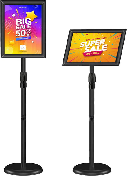 Sign Holder Stand by [Brand Name] - 8.5x11″ Adjustable Freestanding Display Frame | Black Pedestal Base for Menus & Logos