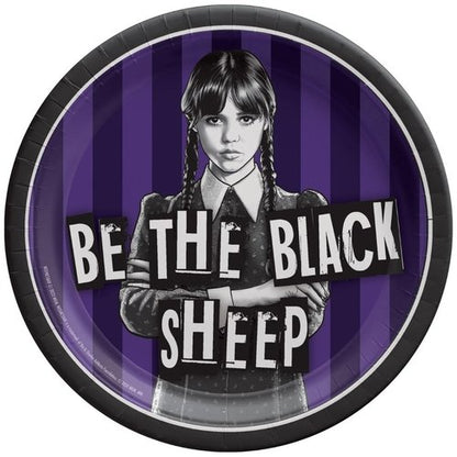Amscan Black & Purple Wednesday Round Paper Plates (7") Pack of 8 - Vibrant Party Tableware for Birthdays, Celebrations & Events