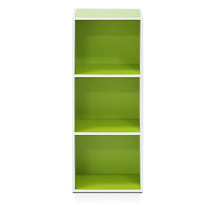 Furinno LUDER Book Shelf, 3-Cube Bookshelf, Bookcase with Open Shelves, 9.3 x 12 x 31.5, Easy Assembly, for Living Room, Bedroom, Home Office, White/Green