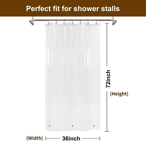 Barossa Design Small Shower Curtain for Shower Stall Size 36 x 72 inches,PEVA - Waterproof, Eco-Friendly, Non-Toxic, Odorless, PVC Free, Metal Grommets (Clear)