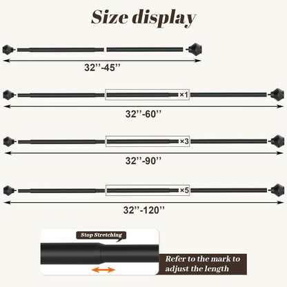 Skiennix Adjustable Curtain Rod - No Drilling, 36-48 Inch, Black Telescoping Design for Easy Installation