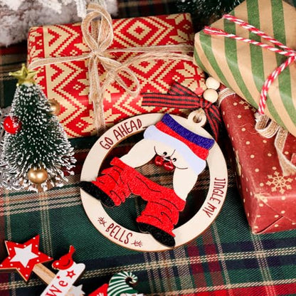 Funny Christmas Wooden Ornament Set - White Elephant Holiday Decor, 2 Pack