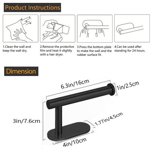 JOPOFI Toilet Paper Holder - Self Adhesive Toilet Paper Holder Wall Mount for Bathroom, SUS 304 Stainless Steel Command Strip Toilet Paper Roll Holder Stick On Wall, No Drilling - Matte Black