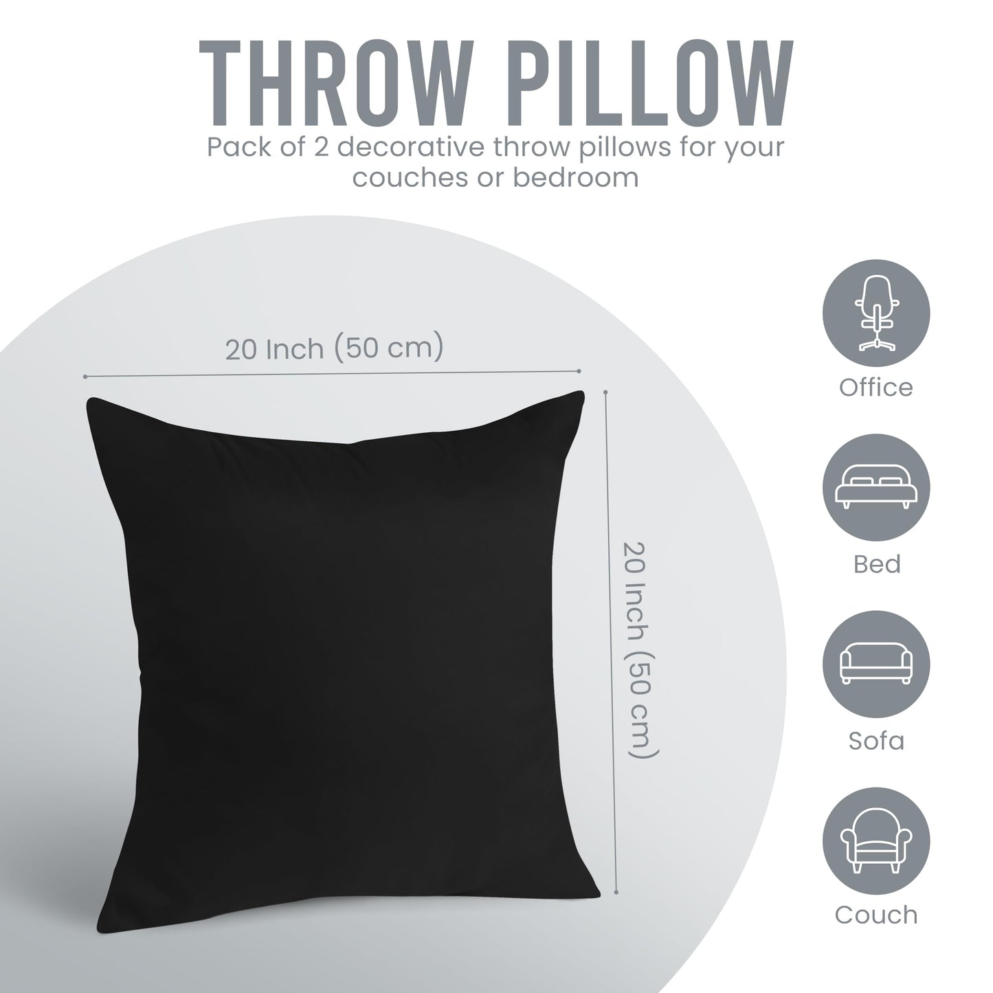Utopia Bedding 20x20 Pillow Inserts, Set of 2, Black – Indoor Decorative Throw Pillows for Bed, Sofa & Couch – Soft, Supportive & Fluffy Cushion Inserts