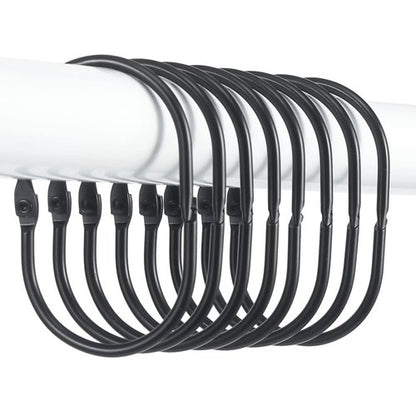 Goowin Shower Curtain Rings, 12 Pcs Shower Curtain Hooks, Oval Snap Shower Rings for Curtain, Metal Black Shower Curtain Rings Rust Proof, Glide Smoothly Shower Hooks for Shower Curtain Rod (Black)