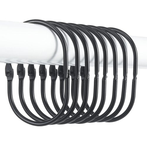 Goowin Shower Curtain Rings, 12 Pcs Shower Curtain Hooks, Oval Snap Shower Rings for Curtain, Metal Black Shower Curtain Rings Rust Proof, Glide Smoothly Shower Hooks for Shower Curtain Rod (Black)