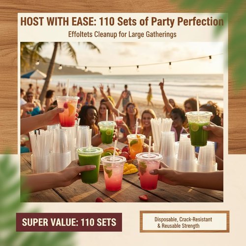 Voatree 110 Pack 16 oz Plastic Cups with Lids and Straws,Sturdy Disposable Iced Coffee Cups with Lids,Clear To Go Cups For Smoothie,Cold Drinks