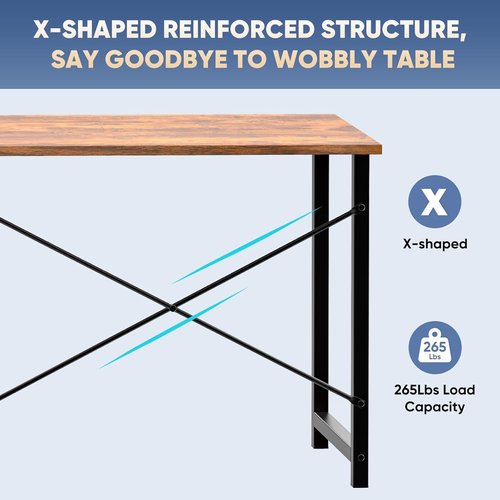 DUMOS 55-Inch Computer Desk - Modern Writing & Gaming Workstation with Metal Frame | Wood Brown Finish