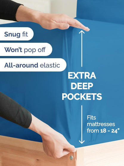 Skiennix Extra Deep Twin Sheet Set - 4 Piece Breathable Cooling Bedding - Soft Wrinkle-Free Denim Blue