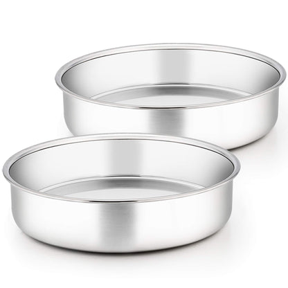 TeamFar 9½ Inch Cake Pan, Round Tier Cake Pans Set Stainless Steel for Baking Steaming Serving, Perfect for Birthday Wedding Celebrations, Healthy & Sturdy, Mirror Finish & Dishwasher Safe - Set of 2