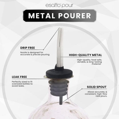 Esatto 6 Pack Metal Pourer Spouts for Oversized Bottles, Includes 6 Dust Caps to Protect from Dirt & Debris, Pour Spouts for Bottles, Liquor Bottle Pourers for Alcohol & Olive Oil