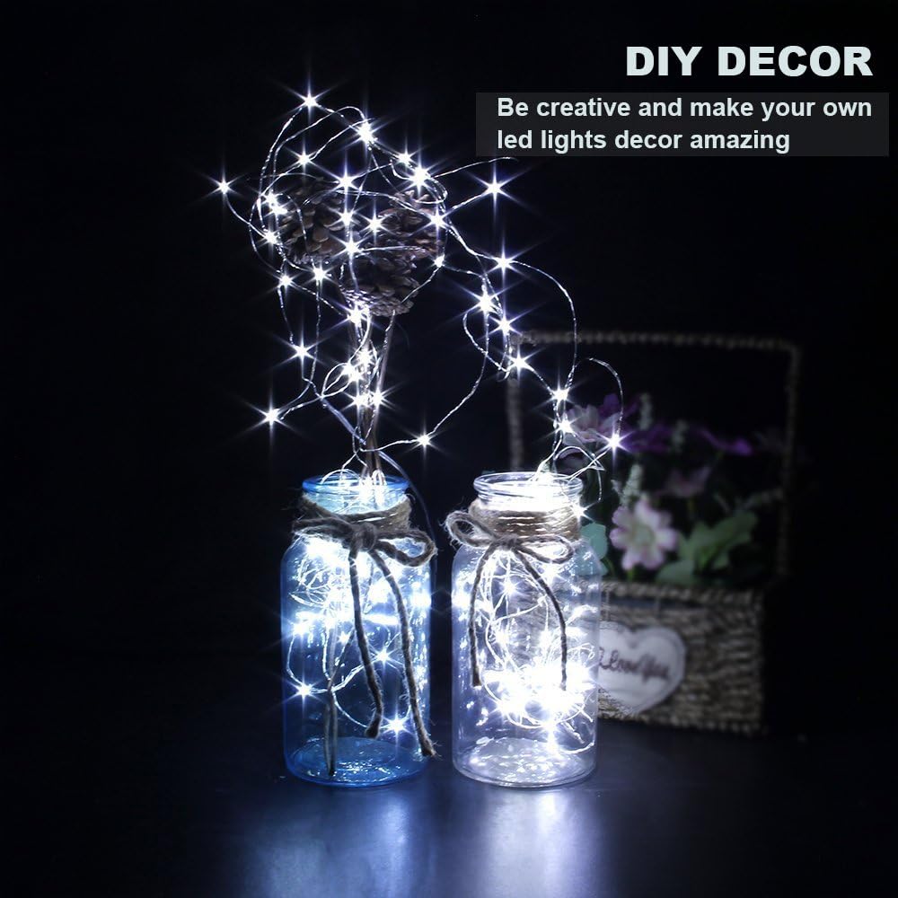 CYLAPEX 12 PCS Fairy Lights - Cool White 3.3FT Silvery Copper Wire | Battery Operated LED String Lights for Weddings & Parties