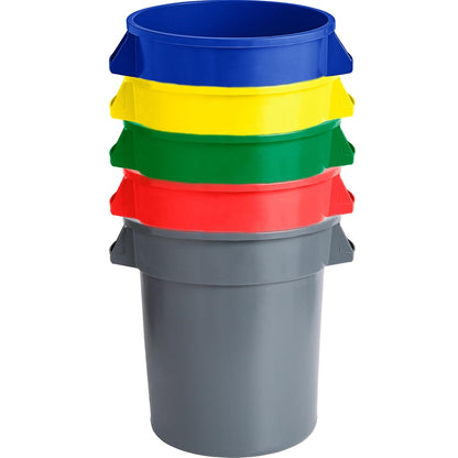 PRO&Family 32 Gallon Round Trash Can - Heavy-Duty Plastic Waste Container with Lid & Dolly for Kitchen, Office, Outdoor Use | Black