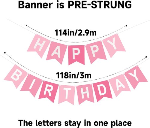 Happy Birthday Banner - Pre-Strung Party Decoration for Men, Women & Kids | Pink Design