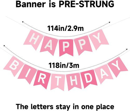 Happy Birthday Banner - Pre-Strung Party Decoration for Men, Women & Kids | Pink Design
