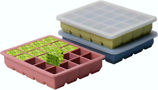 Skiennix Silicone Freezer Molds - Ideal for Storing Garlic, Herbs, and More - Multicolor 3 Pack
