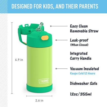 THERMOS FUNTAINER Water Bottle - 12 Ounce Kids Stainless Steel Vacuum Insulated - Lime/Orange