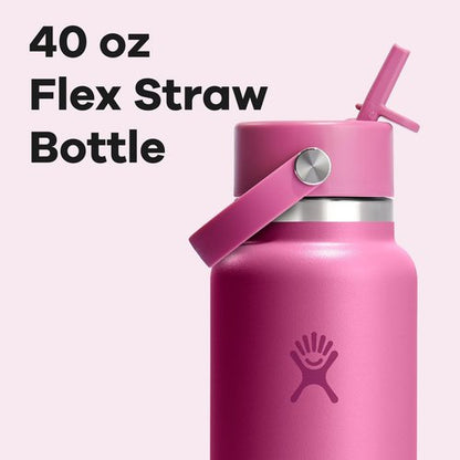 Hydro Flask Water Bottle - Insulated Stainless Steel with Wide Mouth Flex Straw Lid | 40 Oz Reef Pink, Leakproof & Refillable