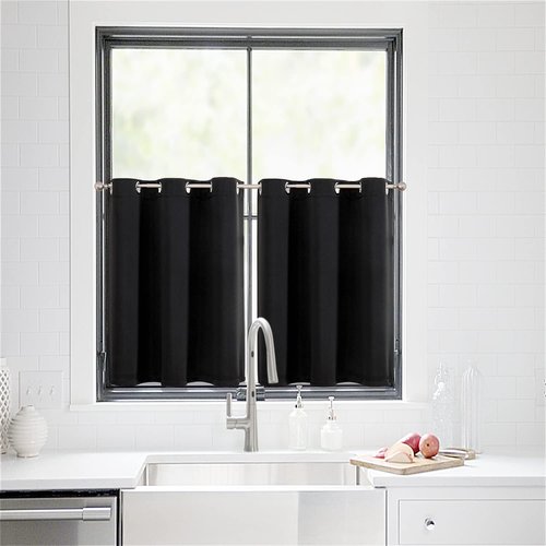 ChrisDowa Small Window Curtains - Grommet Thermal Insulated Room Darkening Panels, Black (42 x 36 Inch)