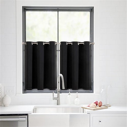 ChrisDowa Small Window Curtains - Grommet Thermal Insulated Room Darkening Panels, Black (42 x 36 Inch)
