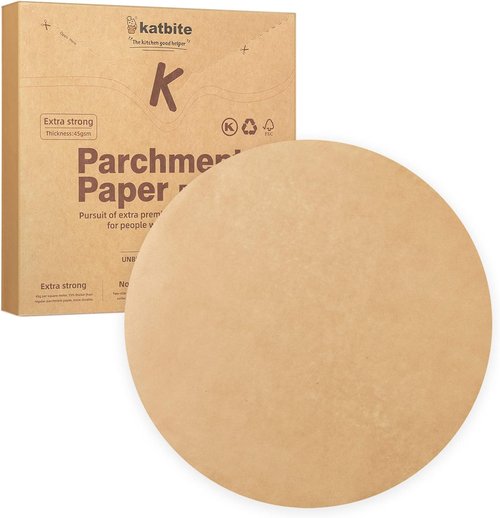Katbite 200 Pcs 9-Inch Unbleached Parchment Paper Rounds - Non-Stick Precut Circles for Cheesecakes & Burgers