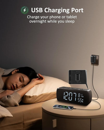 Digital Alarm Clock with FM Radio for Bedroom – 7" LCD, Dual Alarms