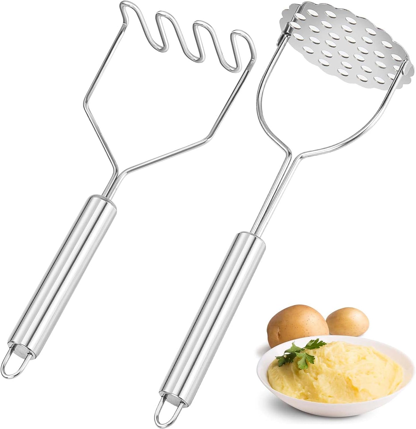 Skiennix Potato Smasher - Stainless Steel Masher for Perfectly Mashed Potatoes & Avocados | 2 Pcs Set