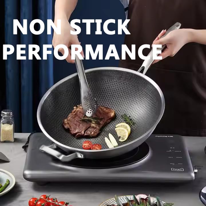 Toutrop Wok Pan,Hybrid Nonstick 12 Inch Wok with Lid,Induction Non Stick Stainless Steel Large Deep Woks&Stir-Fry Pans,Frying Pan,Stay-Cool Handle Skillets,PFOA Free,12 Inch Wok
