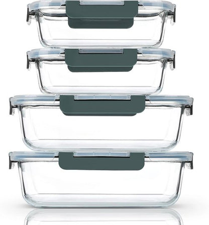 M MCIRCO Extra Large Glass Food Storage Containers Set - 80 oz & 36 oz Airtight, 4 Pack for Baking & Meal Prep