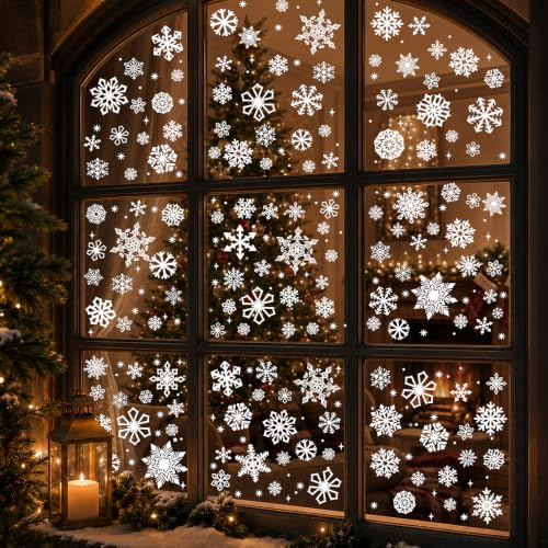 460PCS Snowflake Window Clings for Christmas Winter Decor - Reusable & Easy to Apply