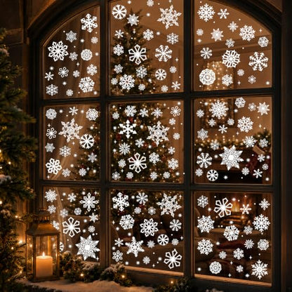 460PCS Snowflake Window Clings for Christmas Winter Decor - Reusable & Easy to Apply