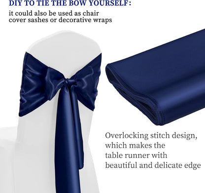 Skiennix Navy Blue Satin Table Runners - 12 Pack | 12 x 108 Inch for Weddings & Events