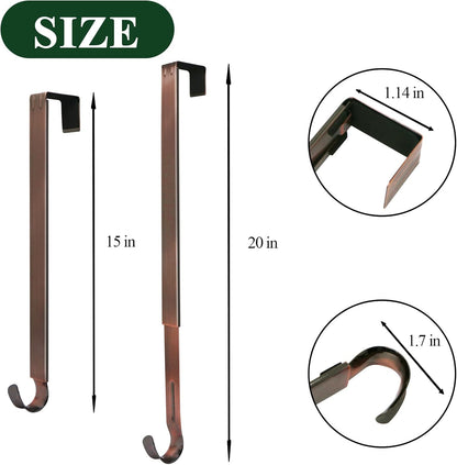 ZMCINER Wreath Hanger - Adjustable 15-25 Inch Hook for Front Door | 20 lbs Capacity, Bronze Finish