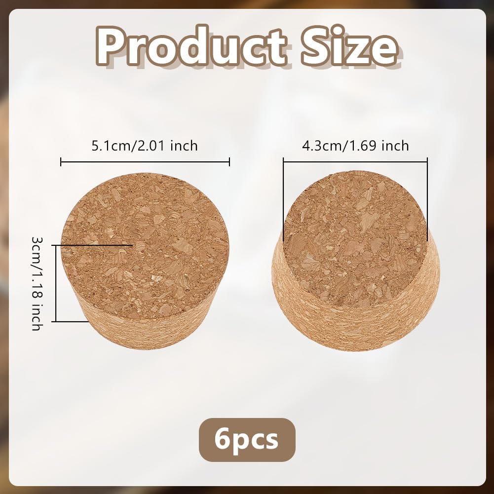 OLYCRAFT 6Pcs Large Cork Stoppers 1.7-2 Inch Cork Bottle Stoppers Tapered Corks Plugs Corks Canning Jar Lids Wood Tapered Plugs Wooden Taper Stopper for Kitchen Mason Jars Wedding Favor Canning