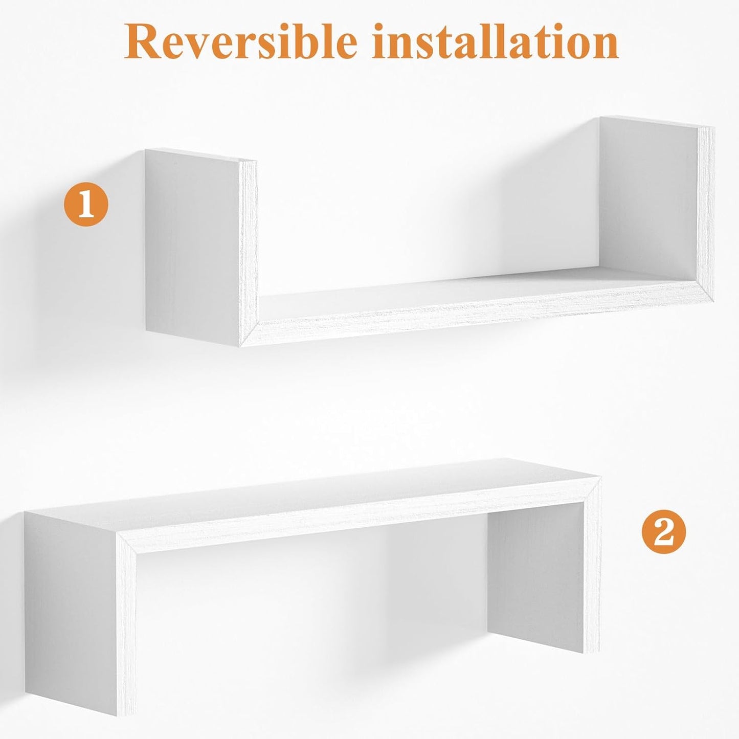 SRIWATANA Floating Wall Shelves - Set of 5 Wood Shelves for Home Decor | Versatile for Bathroom, Bedroom, Kitchen, Office (Washed White)