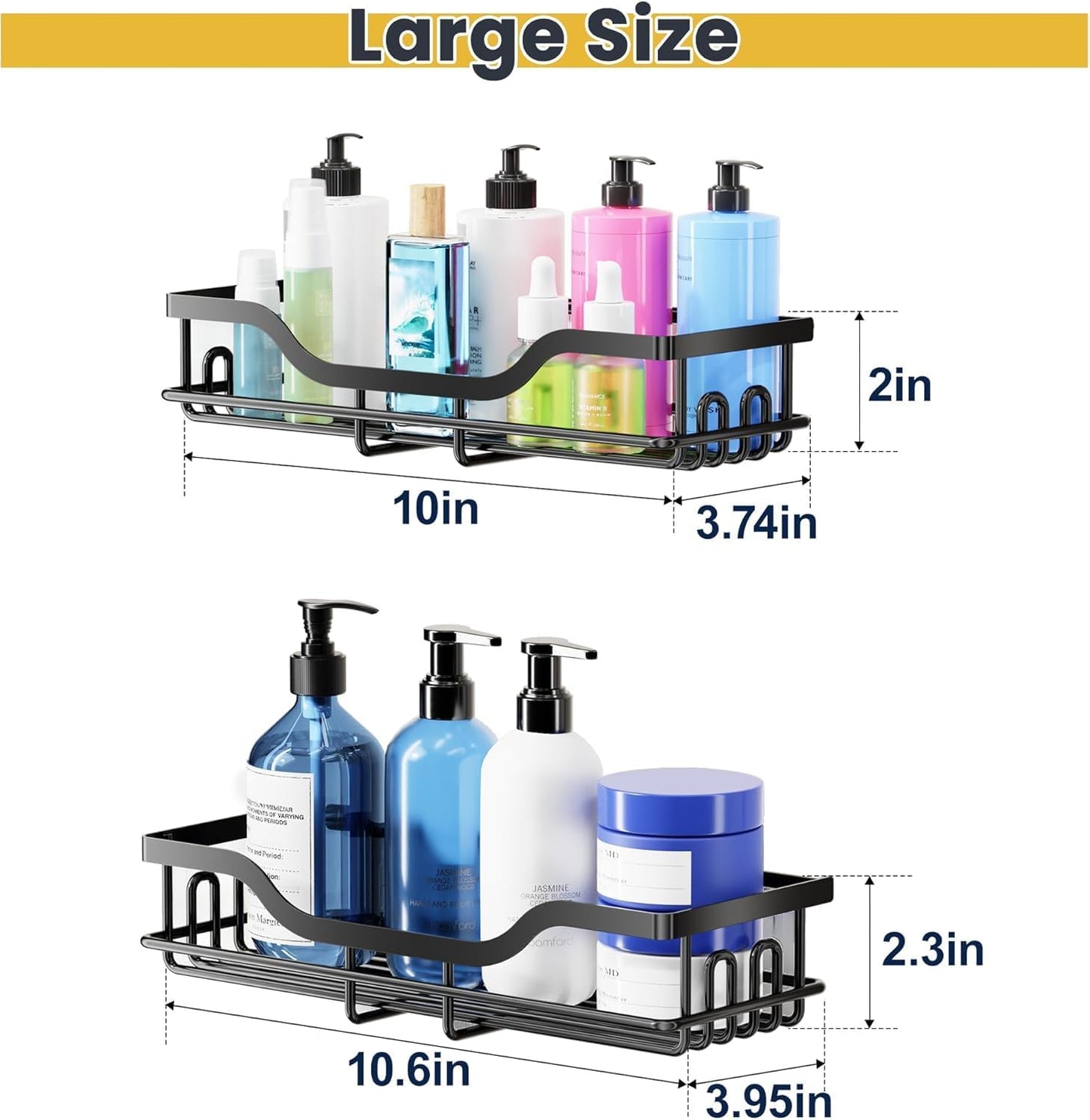 Omaira Shower Caddy - 3-Pack Rustproof Organizer with Soap Holder for Smooth Walls | Black