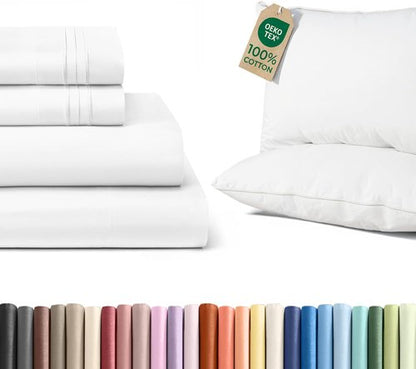CGK Unlimited Queen Size 4-Piece Sheet Set - Soft Cotton Bed Pillows Included | Comfortable Bedding