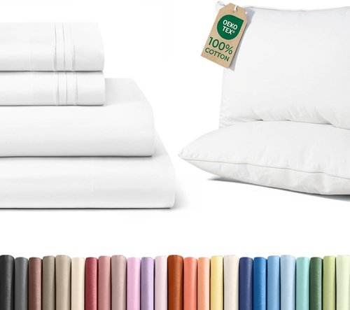 CGK Unlimited Queen Size 4-Piece Sheet Set - Soft Cotton Bed Pillows Included | Comfortable Bedding