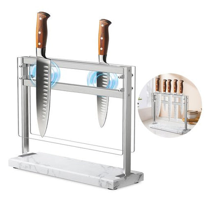 HomeSimplex Acrylic Shield Magnetic Knife Block Holder - Marble Base Magnetic Knife Stand for Counter Top -Double Sided Magnetic Knife Holder -Stainless Steel Kitchen Knife Block without Knives -White