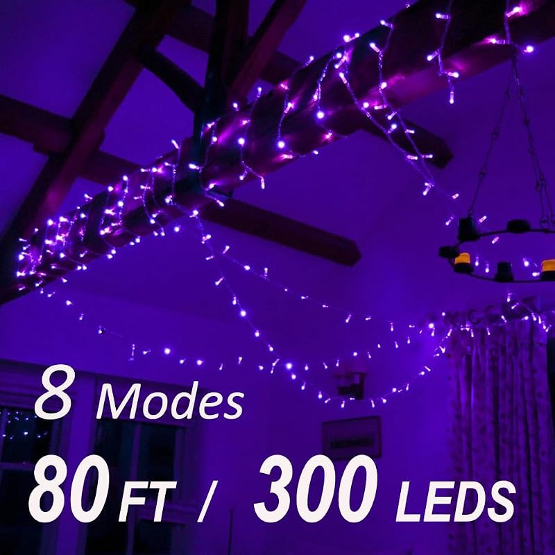 Solhice 80ft UV Black Light String Lights with Remote, 300 LEDs – Indoor/Glow Party Decor