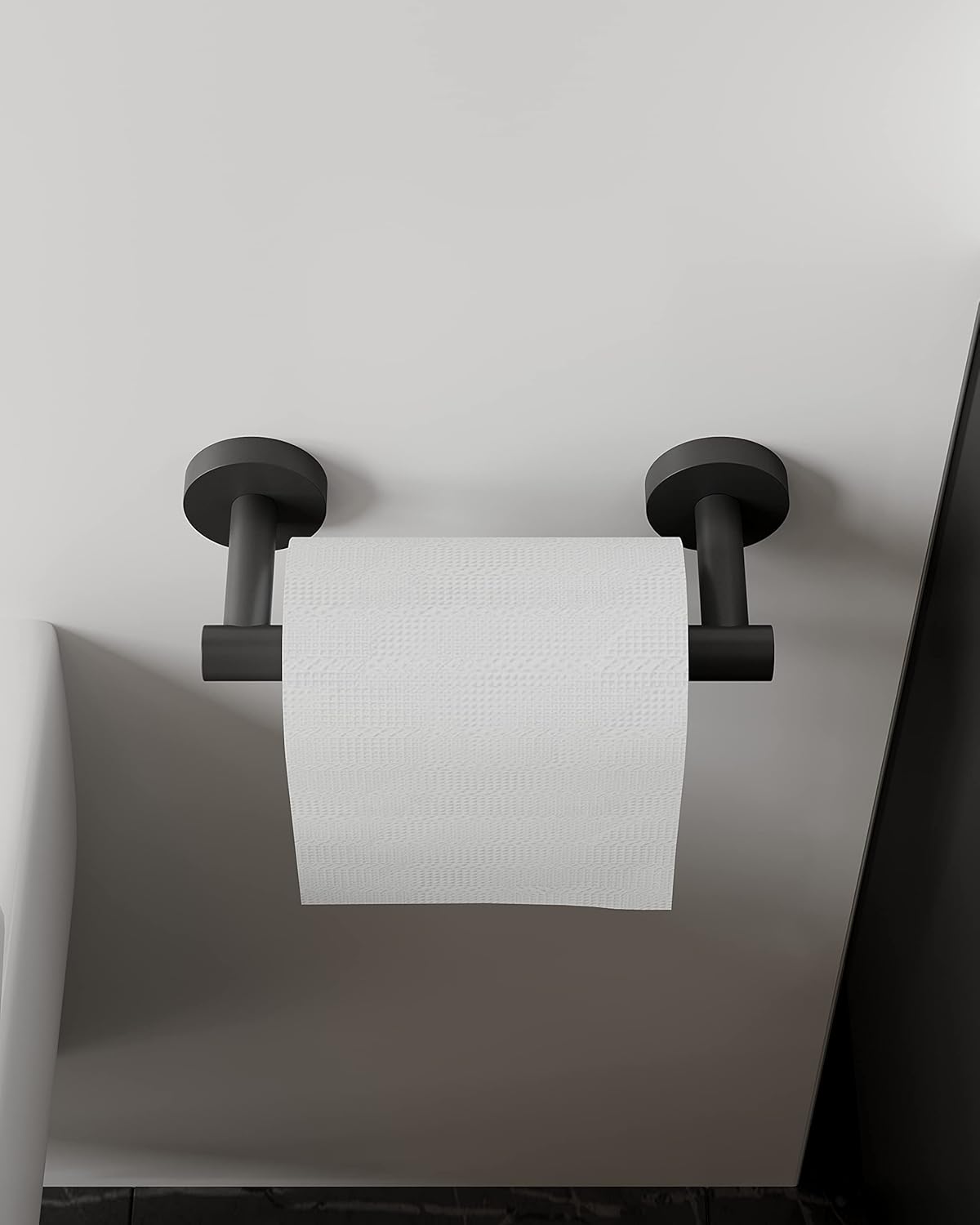 Ruacq Matte Black Toilet Paper Holder - Double Post Pivoting Design | Modern SUS 304 Stainless Steel Wall Mounted