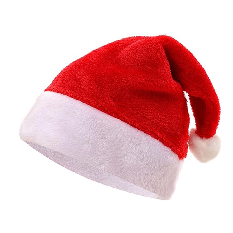 Christmas Hat for Adults - Short Plush with White Cuff, Red Variation