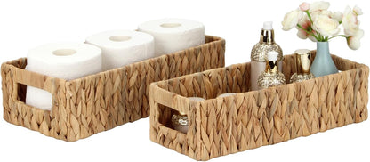 Regine Switzerland Wicker Storage Basket - Stylish Water Hyacinth Organizer for Bathroom & Pantry | 2 Pack