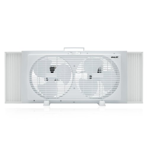 Shop-Air 9" Twin Window Fan with Manually Reversible Airflow – 2-Speed Settings, High Airflow 300 CFM, Quiet Cooling, Adjustable Accordion Expanders, Ideal for Home & Office