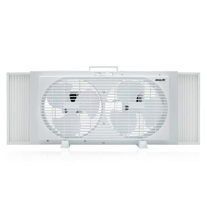 Shop-Air 9" Twin Window Fan with Manually Reversible Airflow – 2-Speed Settings, High Airflow 300 CFM, Quiet Cooling, Adjustable Accordion Expanders, Ideal for Home & Office