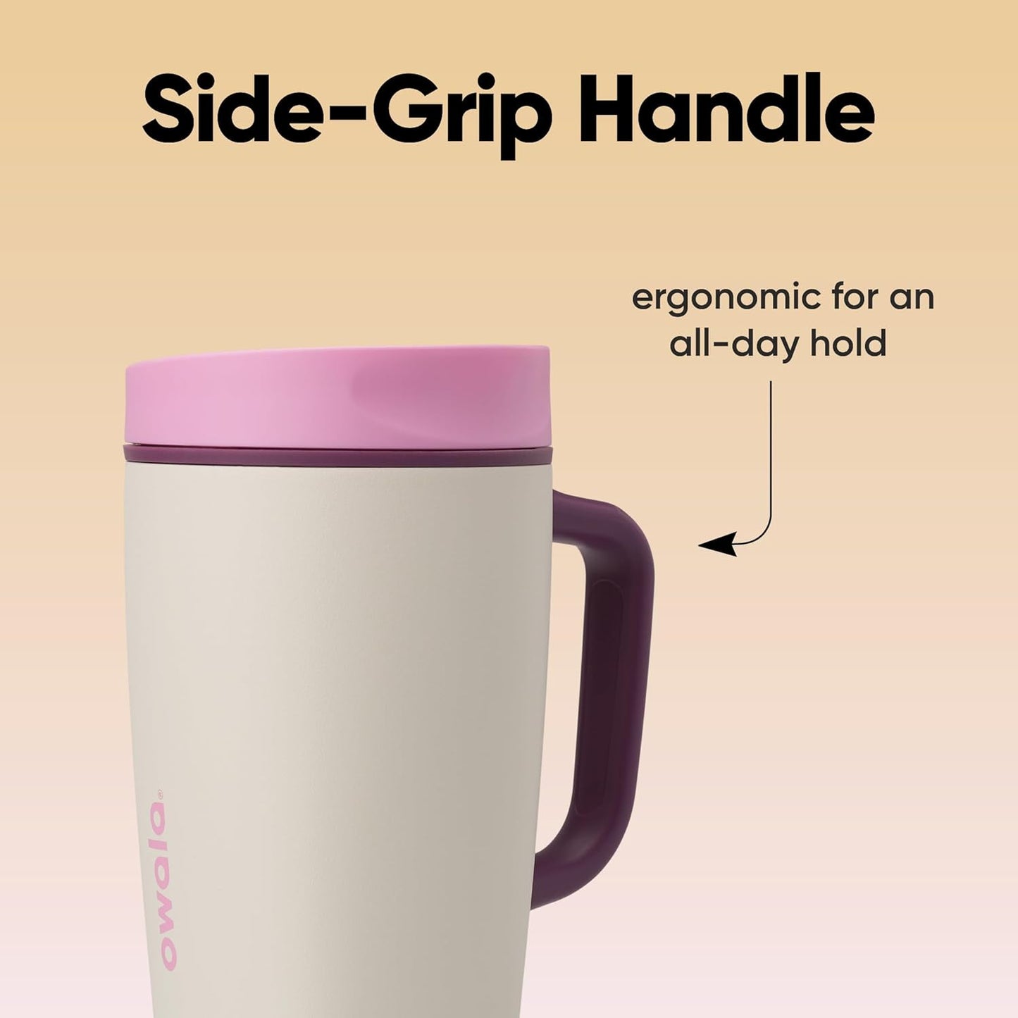 Owala SmoothSip Stainless Steel Travel Mug - 100% Leak Proof, Insulated for Hot & Cold Drinks, 12oz, Pink/Tan