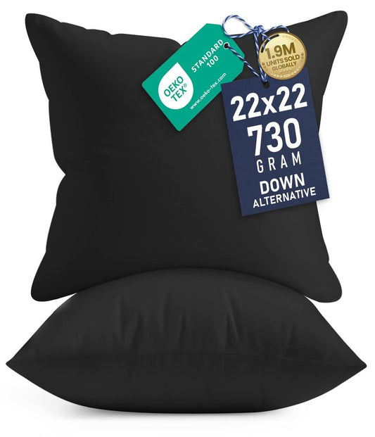 Utopia Bedding 22x22 Pillow Inserts, Set of 2, Black – Indoor Decorative Throw Pillows for Bed, Sofa & Couch – Soft, Supportive & Fluffy Cushion Inserts